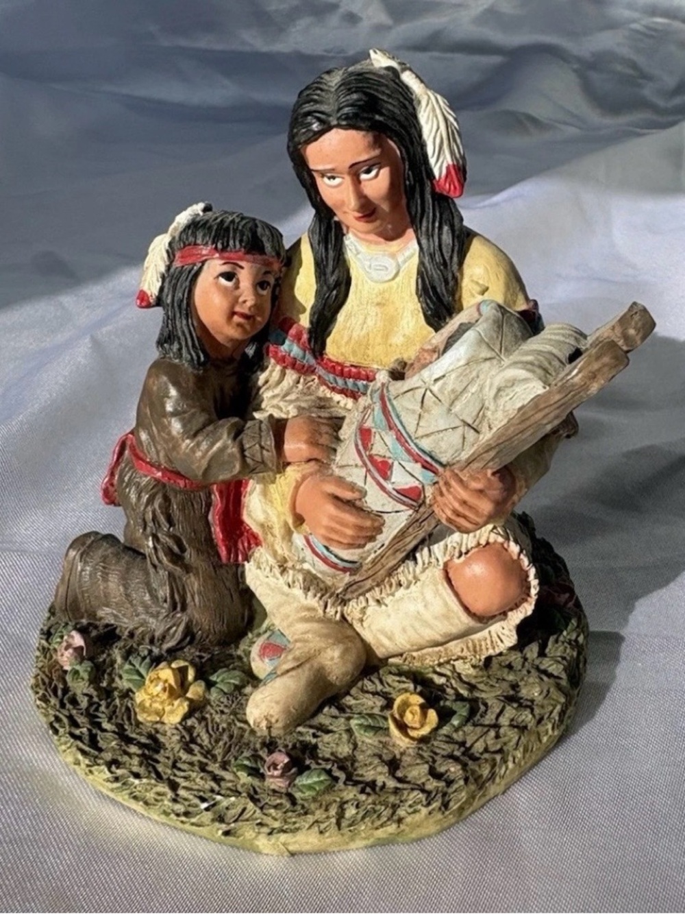 Figurine of Native Mother and Children in Earth Tones